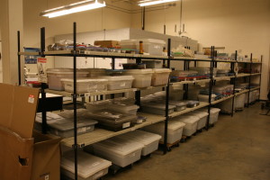 Shelves with objects waiting to be surveyed.