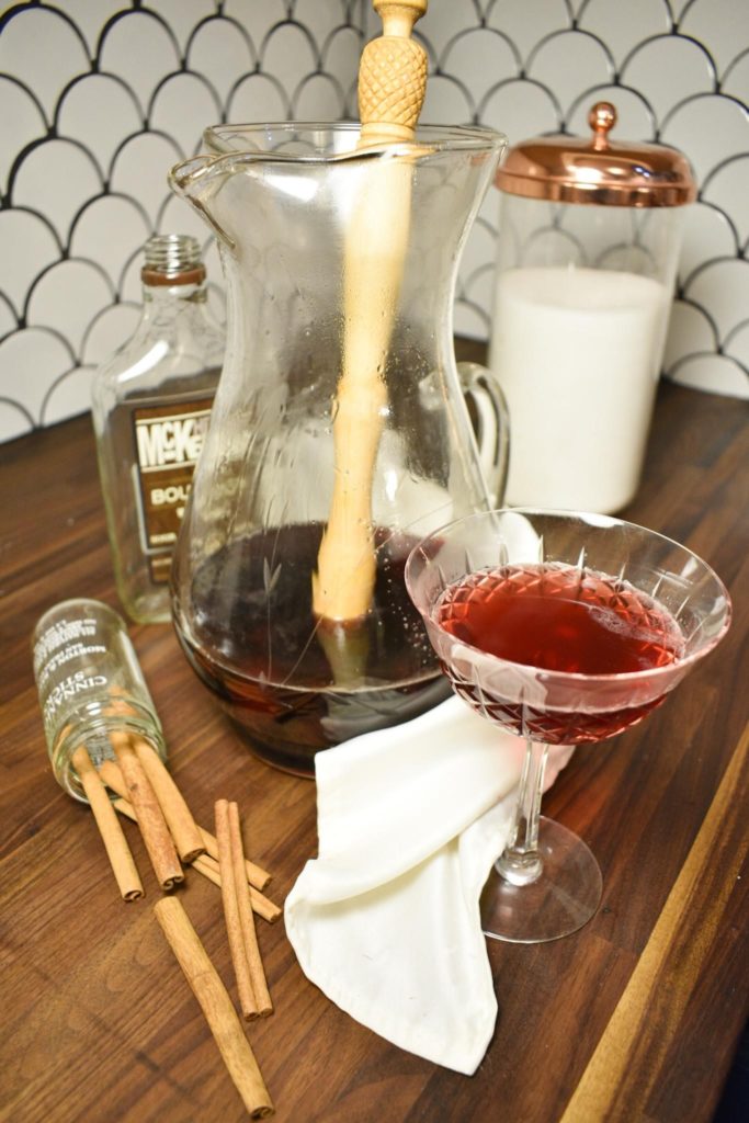 Glass pitcher filled with alcohol